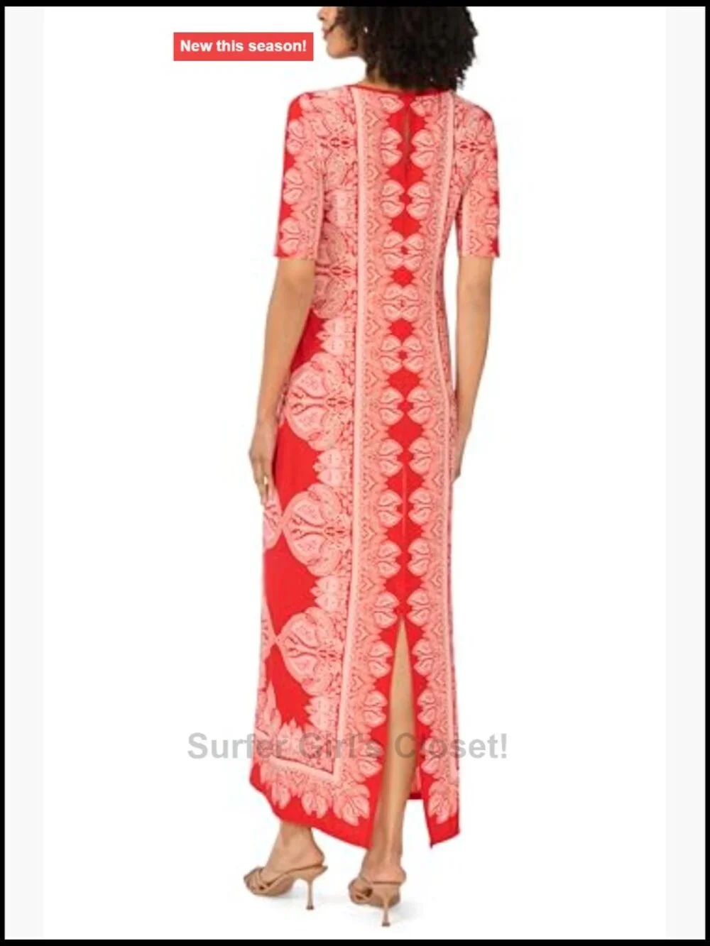 3/4 Sleeve Maxi Dress Crew Neck Rayon Flowy Button Front